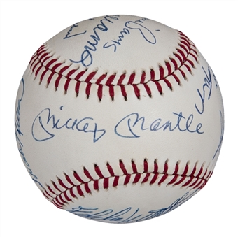 500 Home Run Club Multi Signed OAL Brown Baseball With 11 Signatures Including Mantle & Williams (PSA/DNA)